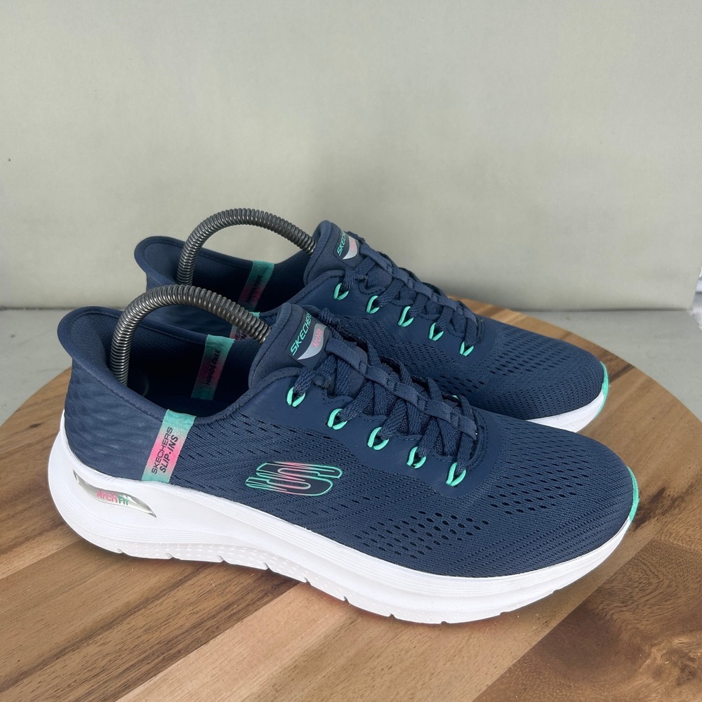 Skechers Slip-ins Arch Fit Navy Turquoise Pink Sneakers Womens 10 Hands Free